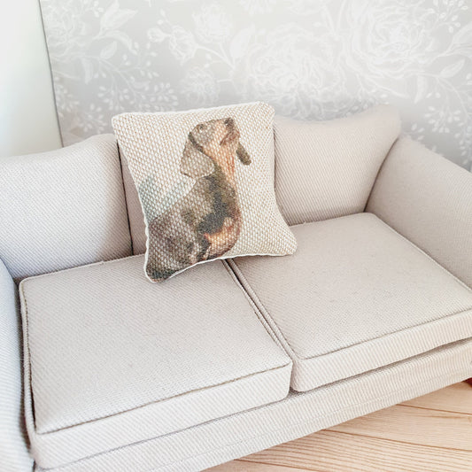 Dolls house 1x Sausage Dog cushion, Cute Dachshund cushion, 12th scale cushions, miniature cushion