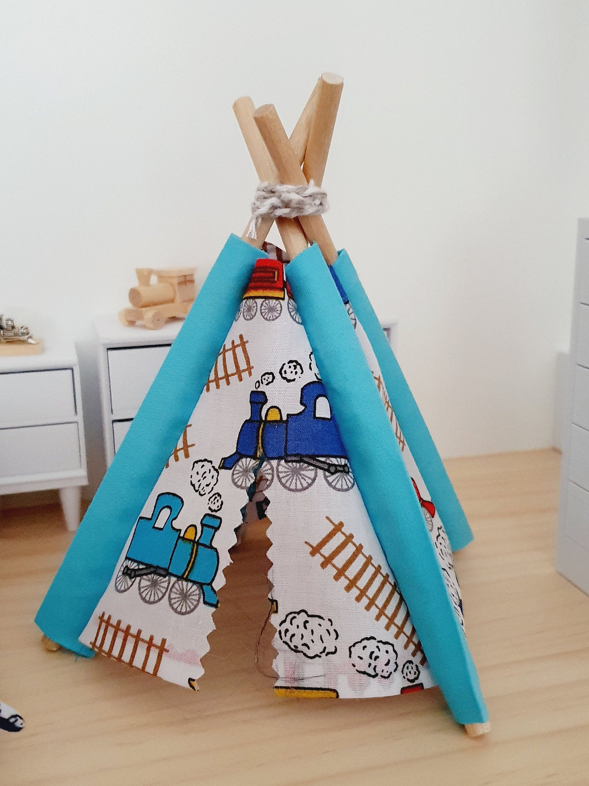 Dolls house Train Teepee, Train design Tipi, 12th scale miniature teepee