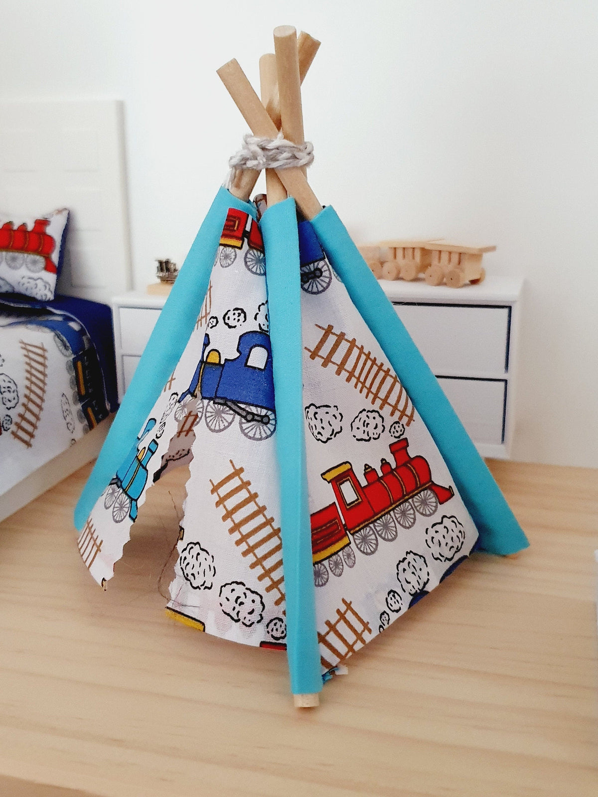 Dolls house Train Teepee, Train design Tipi, 12th scale miniature teepee