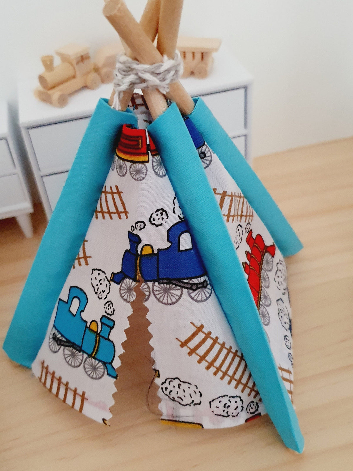 Dolls house Train Teepee, Train design Tipi, 12th scale miniature teepee