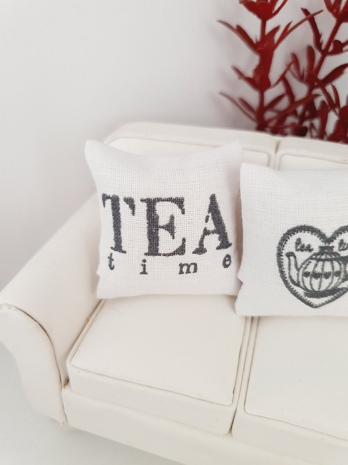 Dolls house Tea Time Cushion Pair, 12th scale cushions, miniature cushions