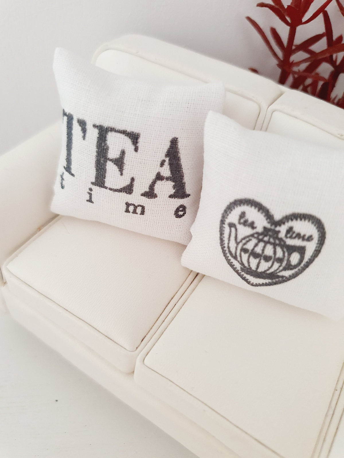Dolls house Tea Time Cushion Pair, 12th scale cushions, miniature cushions