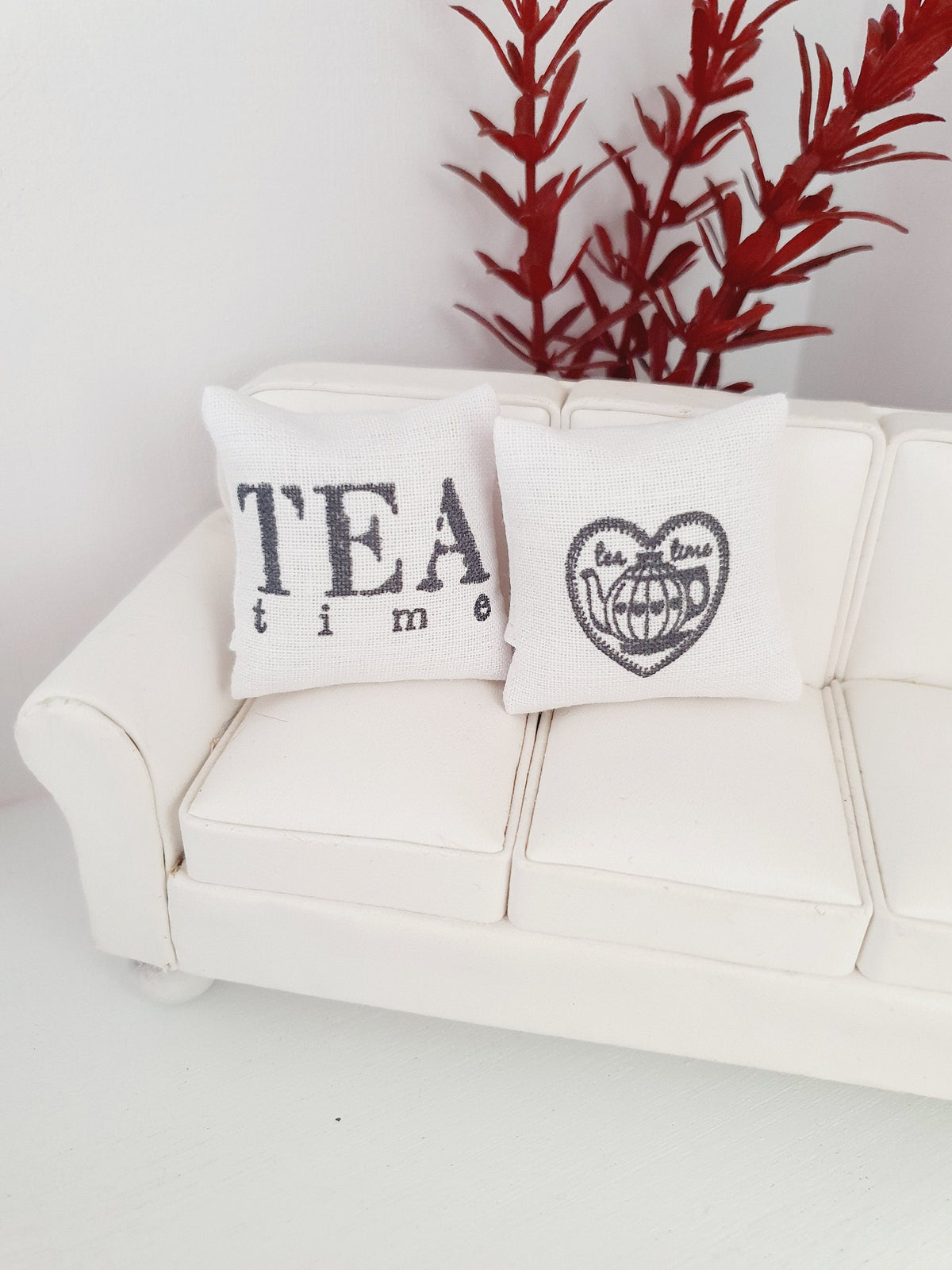 Dolls house Tea Time Cushion Pair, 12th scale cushions, miniature cushions