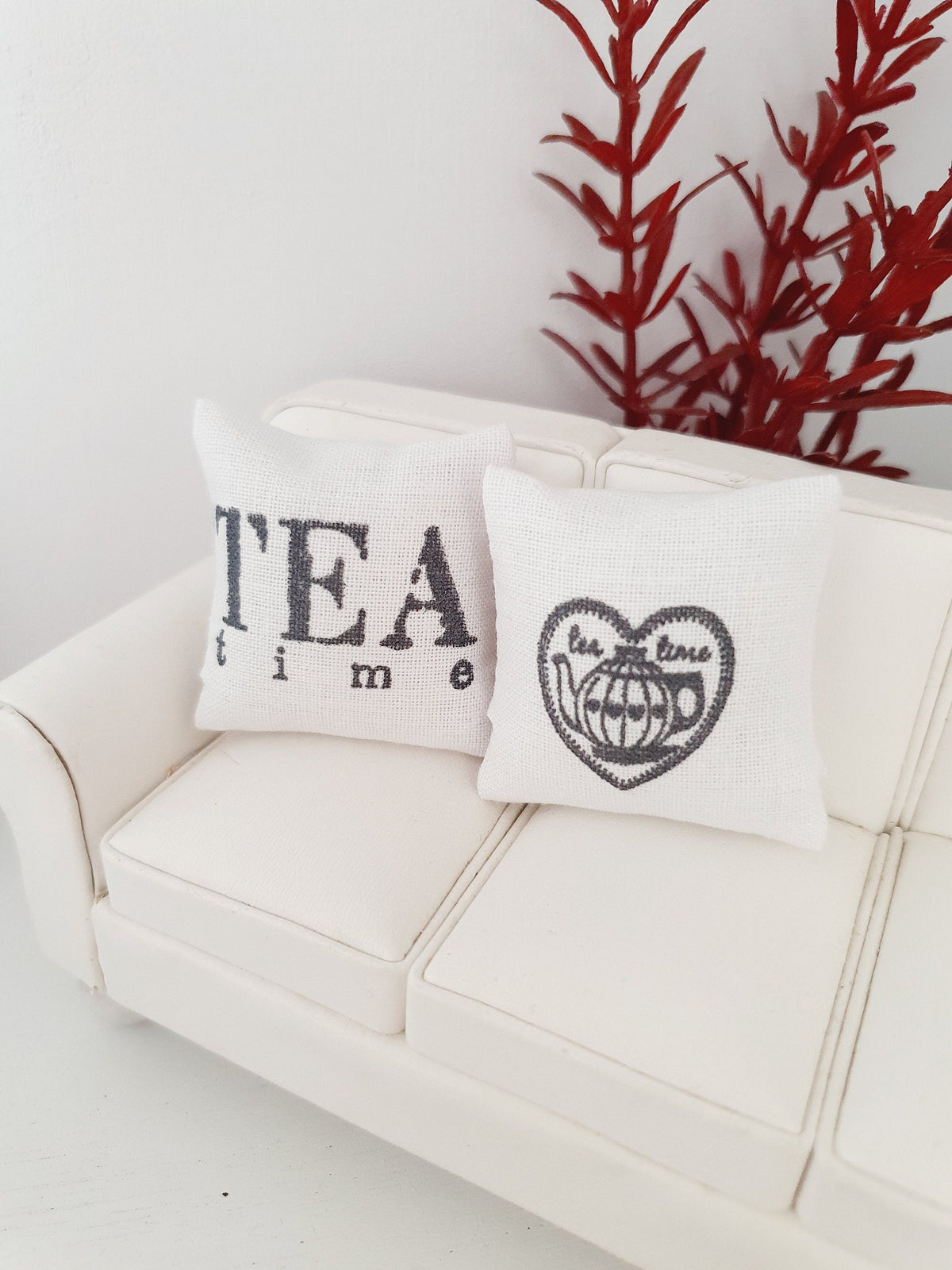 Dolls house Tea Time Cushion Pair, 12th scale cushions, miniature cushions
