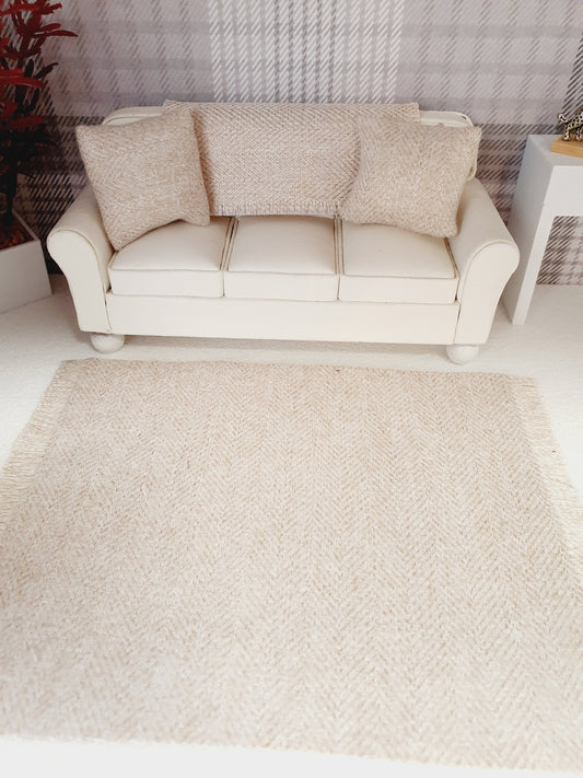 Dolls House Beige Herringbone Rug | 1:12th Scale | Miniature Rug
