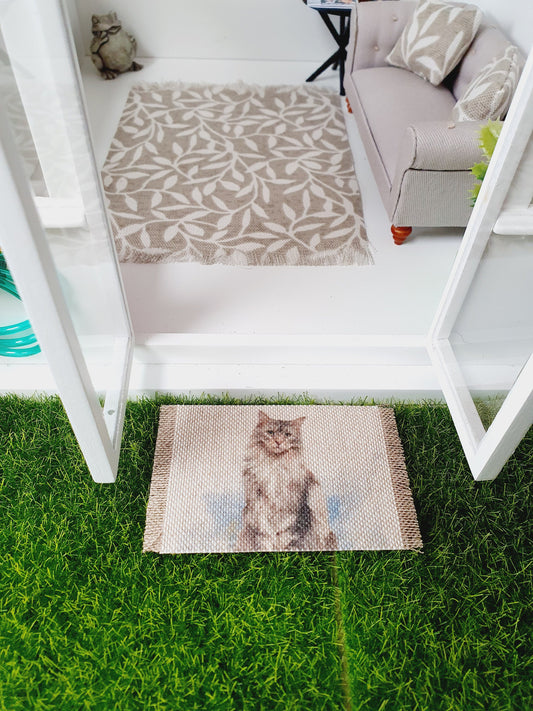 Dolls House Cat Design Fabric Door Mat | 1:12th Scale | Miniature Mat