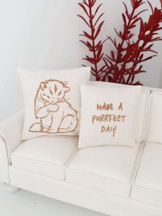 Dolls house Pair of Cat Cushions, 12th scale cushions, miniature cushions