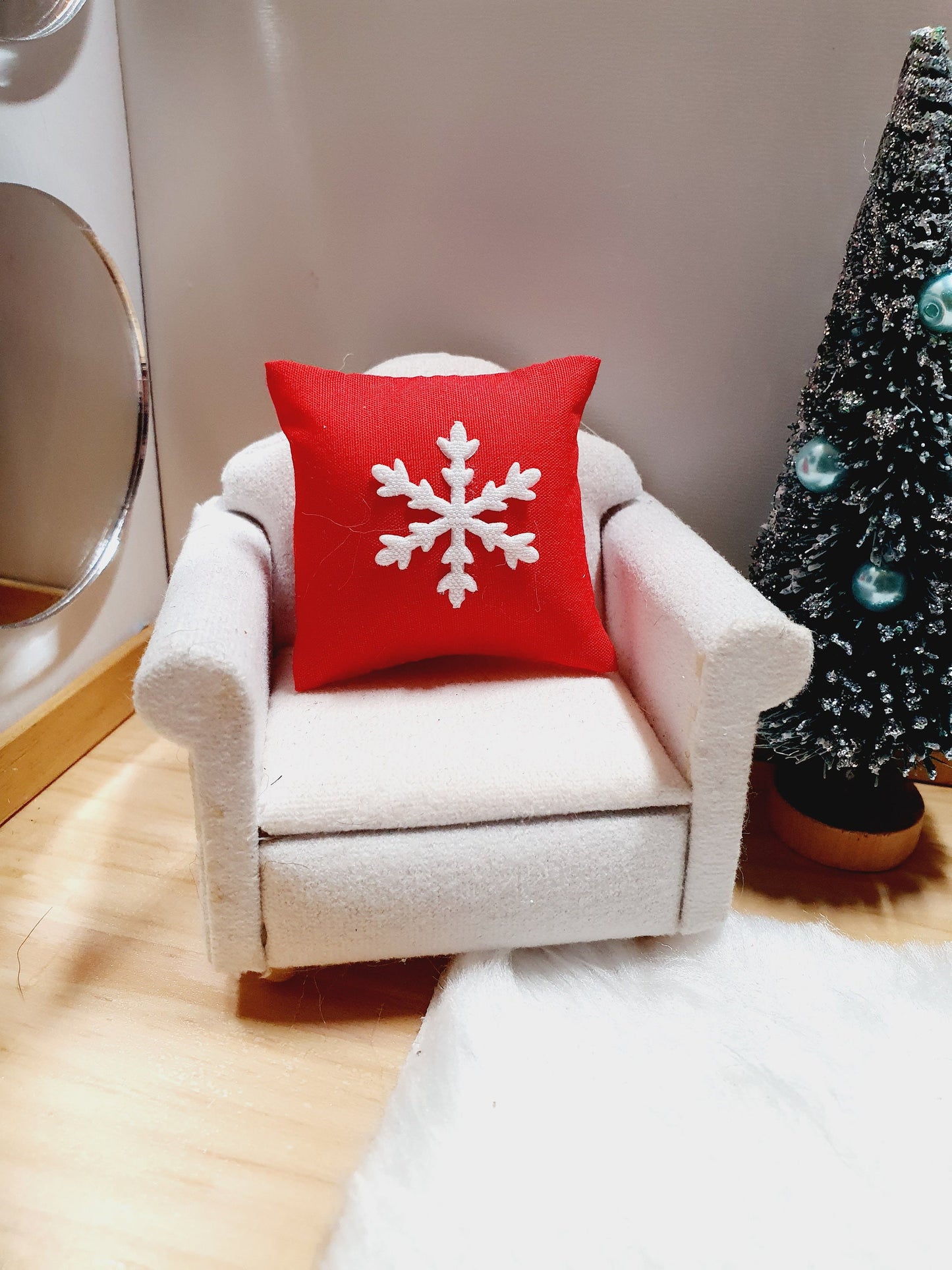 Dolls house Christmas Snowflake Cushion, 12th scale cushions, miniature cushions