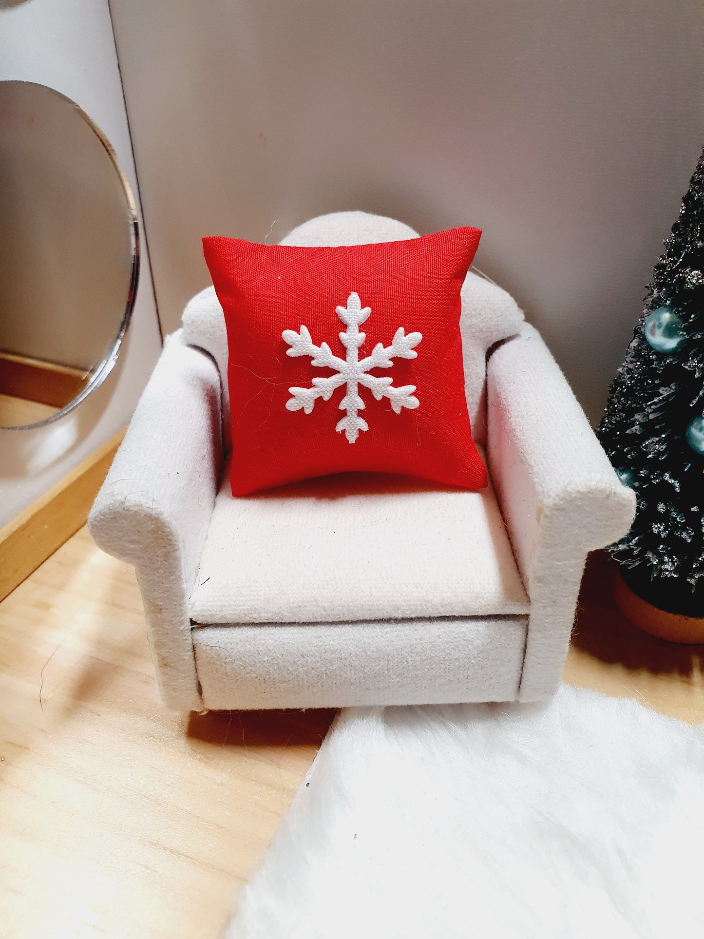 Dolls house Christmas Snowflake Cushion, 12th scale cushions, miniature cushions