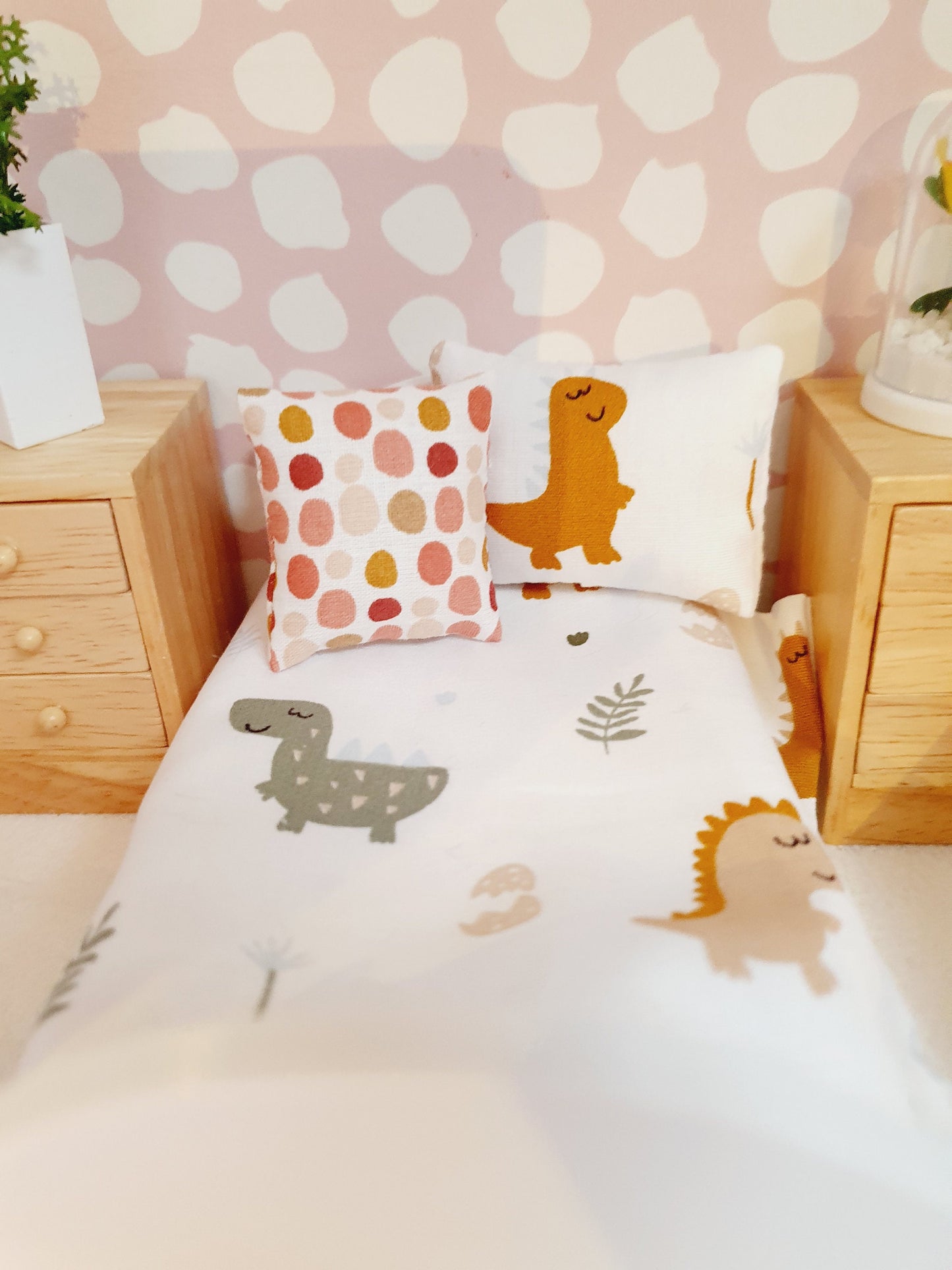 Dolls House Single Cute Dinosaur Set, 12th scale bedding, miniature bed set