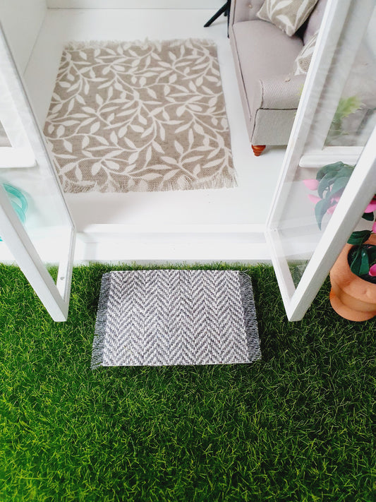 Dolls House Dark Grey Herringbone Fabric Door Mat | 1:12th Scale | Miniature mat