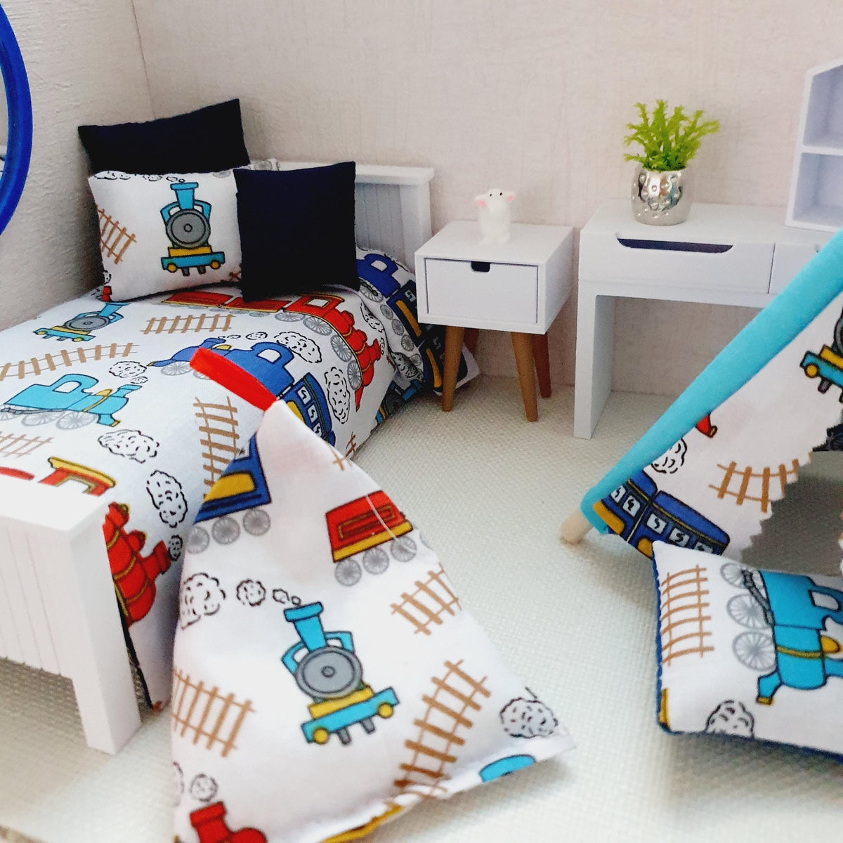 Dolls house Train Design Bean Bag Chair | 1:12 Scale, Miniature bean bag