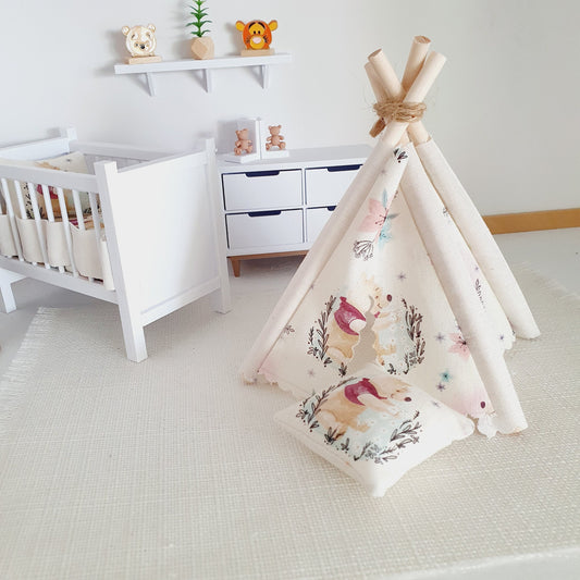 Dolls house Cute Winnie the pooh TeePee / Tent & Floor cushion, 12th scale tent, miniature teepee, Tipi, Tent