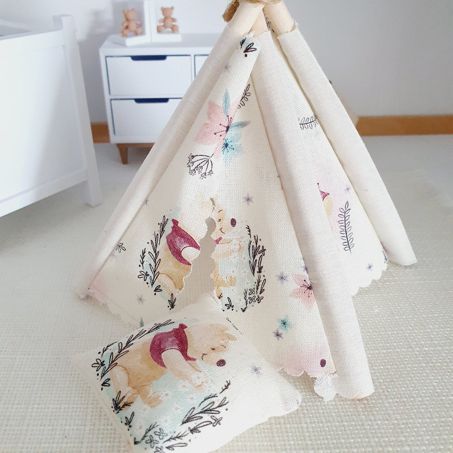 Dolls house Cute Winnie the pooh TeePee / Tent & Floor cushion, 12th scale tent, miniature teepee, Tipi, Tent