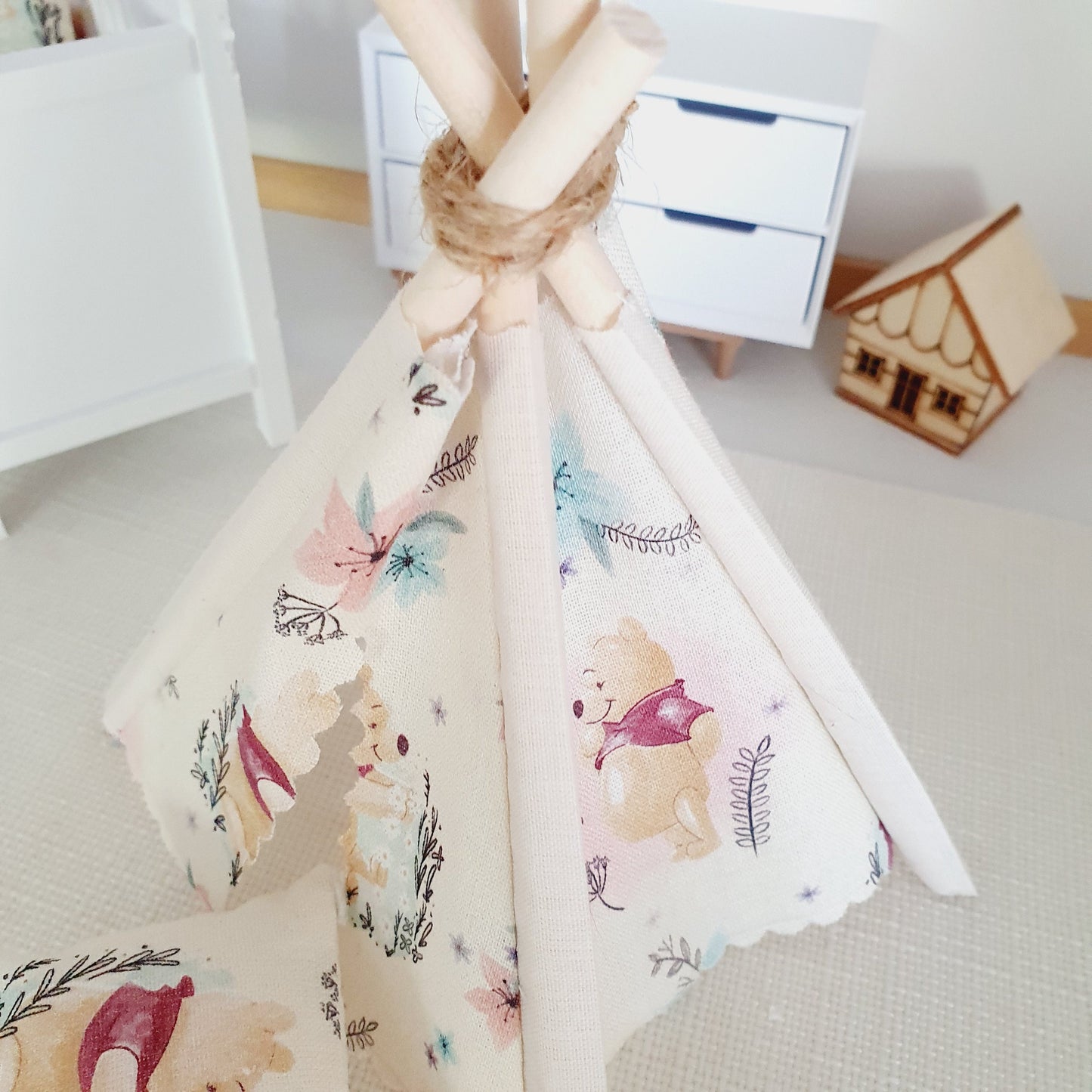 Dolls house Cute Winnie the pooh TeePee / Tent & Floor cushion, 12th scale tent, miniature teepee, Tipi, Tent