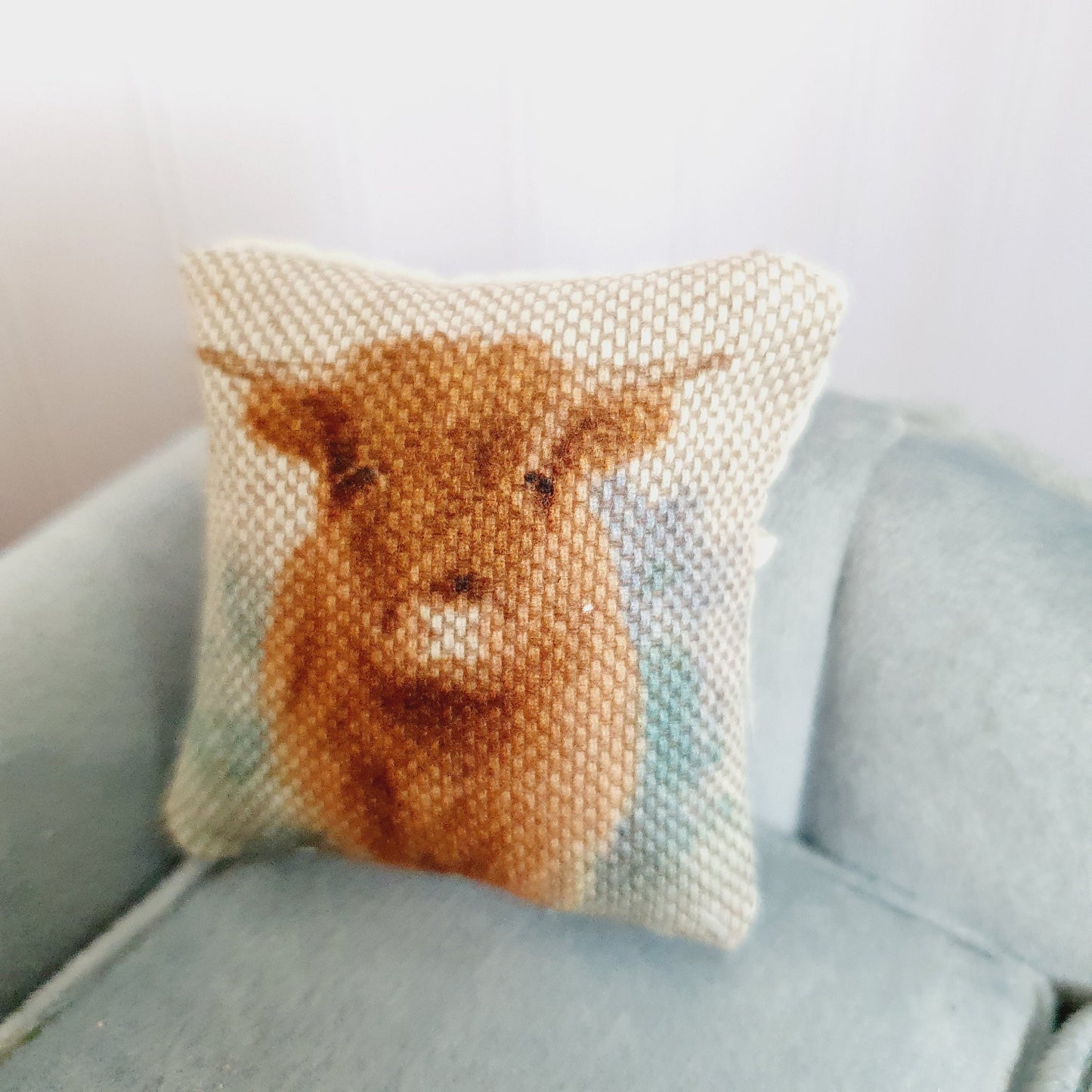 Dolls house 1x Highland Cow cushion, Cute cow cushion, 12th scale cushions, miniature cushion