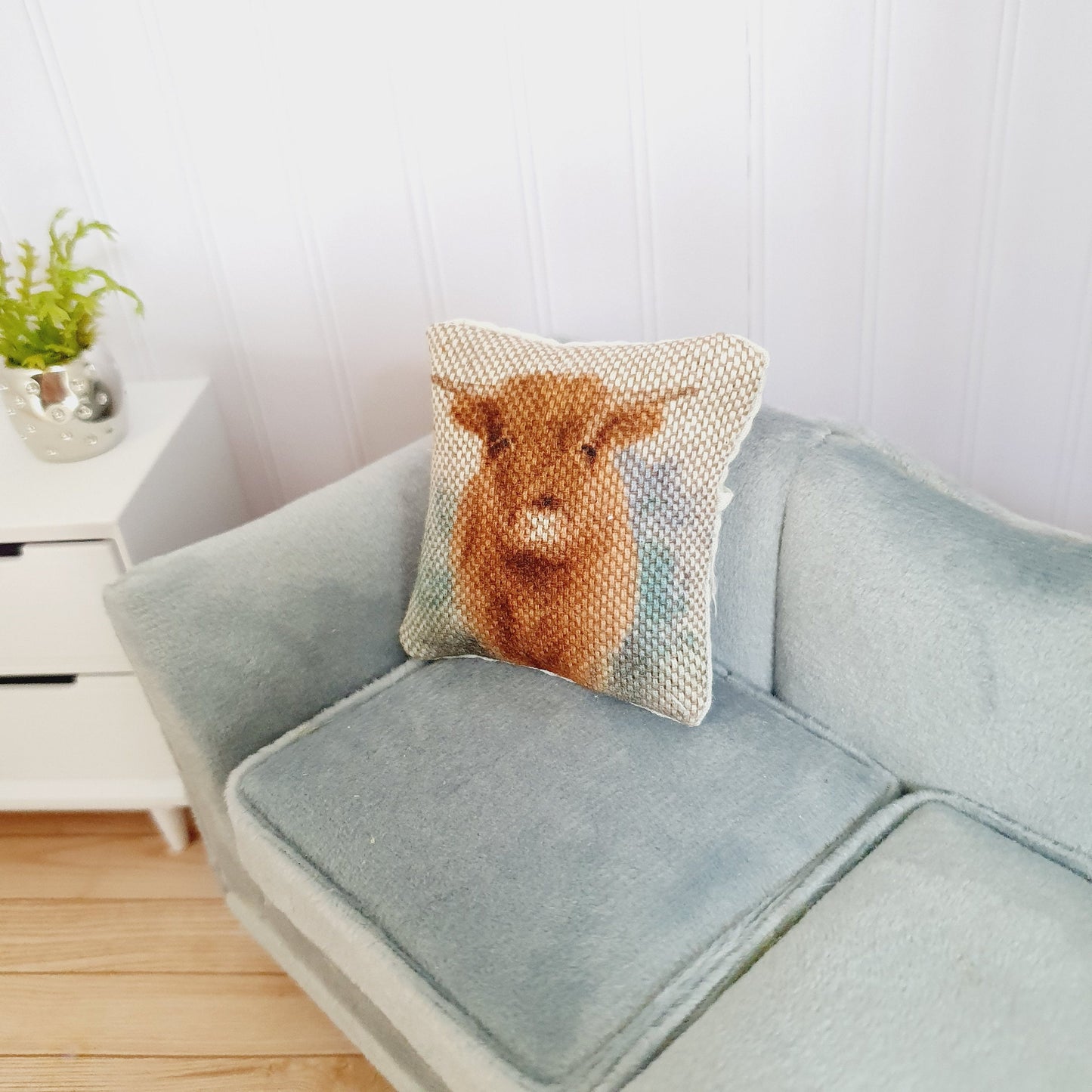 Dolls house 1x Highland Cow cushion, Cute cow cushion, 12th scale cushions, miniature cushion