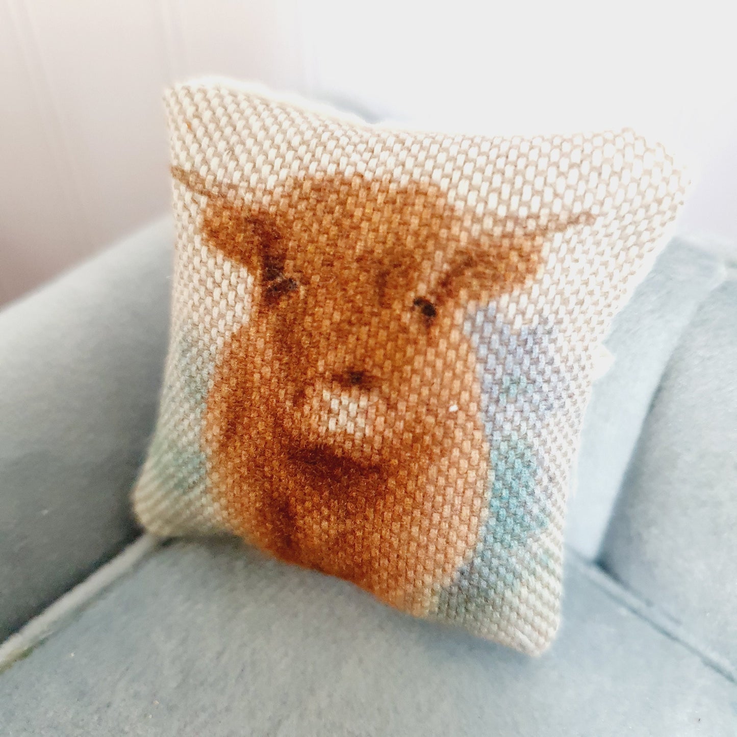 Dolls house 1x Highland Cow cushion, Cute cow cushion, 12th scale cushions, miniature cushion