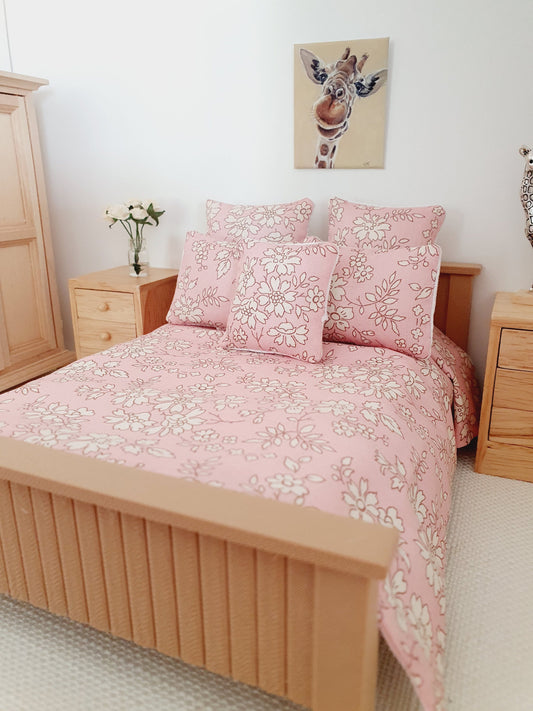 Dolls house 6 piece set, Double bedding, Liberty Pink floral print, 12th scale bedding, miniature bed set