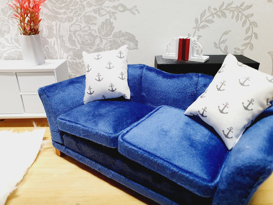 Dolls house Anchor Cushions Pair | White and Grey | 12th Scale Cushions, Miniature Cushions