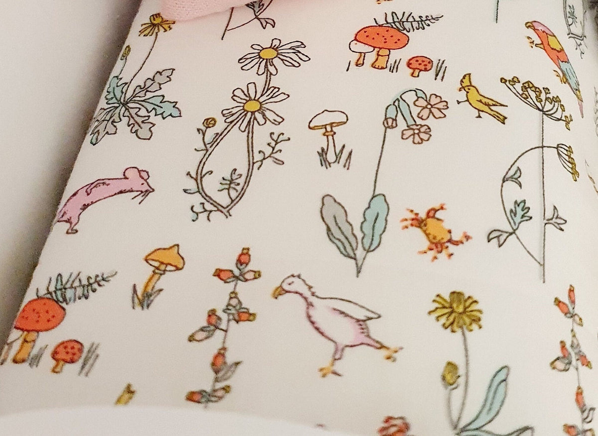 Dolls House Junior Bedding Set – Liberty Theo Ducks, Toadstools & Birds, Handmade in England, 1:12 Scale