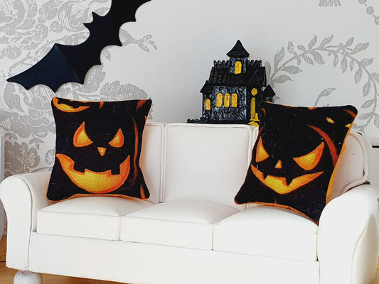 Dolls house 2x Halloween Pumpkin Cushions, 12th scale cushions, miniature cushion, Halloween, Pumpkins
