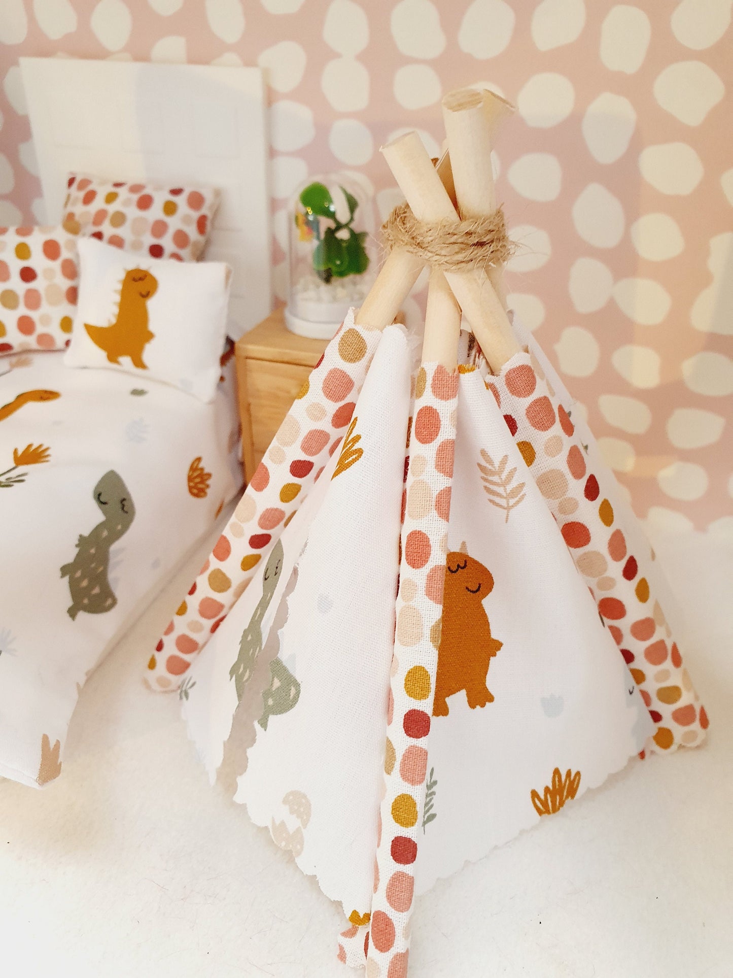 Dolls house Cute Little Dinosaur Teepee, 12th scale tent, miniature teepee