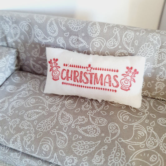 Dolls house Christmas Red & White Cushion, 12th scale cushions, miniature cushion