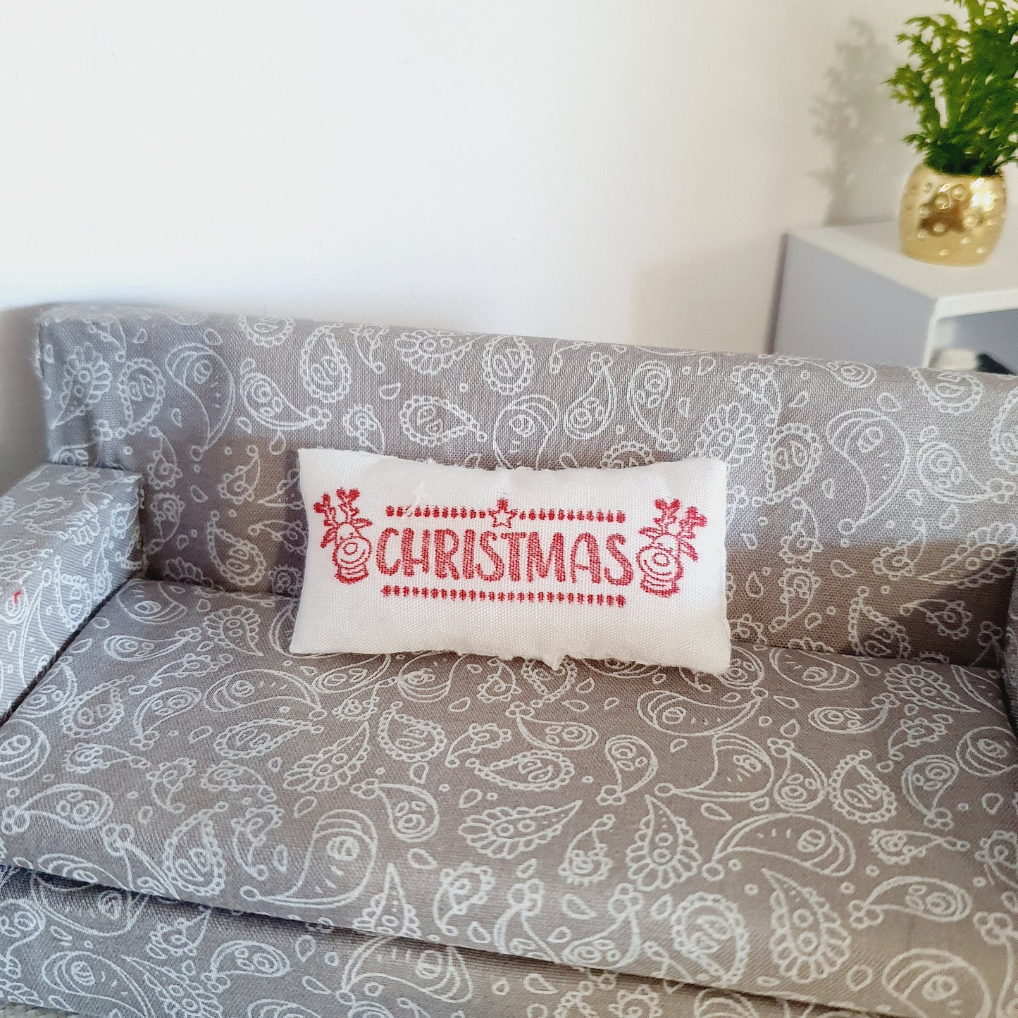 Dolls house Christmas Red & White Cushion, 12th scale cushions, miniature cushion
