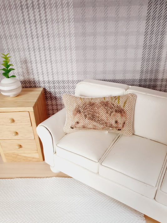 Dolls house 1x Hedgehogs cushion, Cute Pair of Hedgehogs, 12th scale cushions, miniature cushion