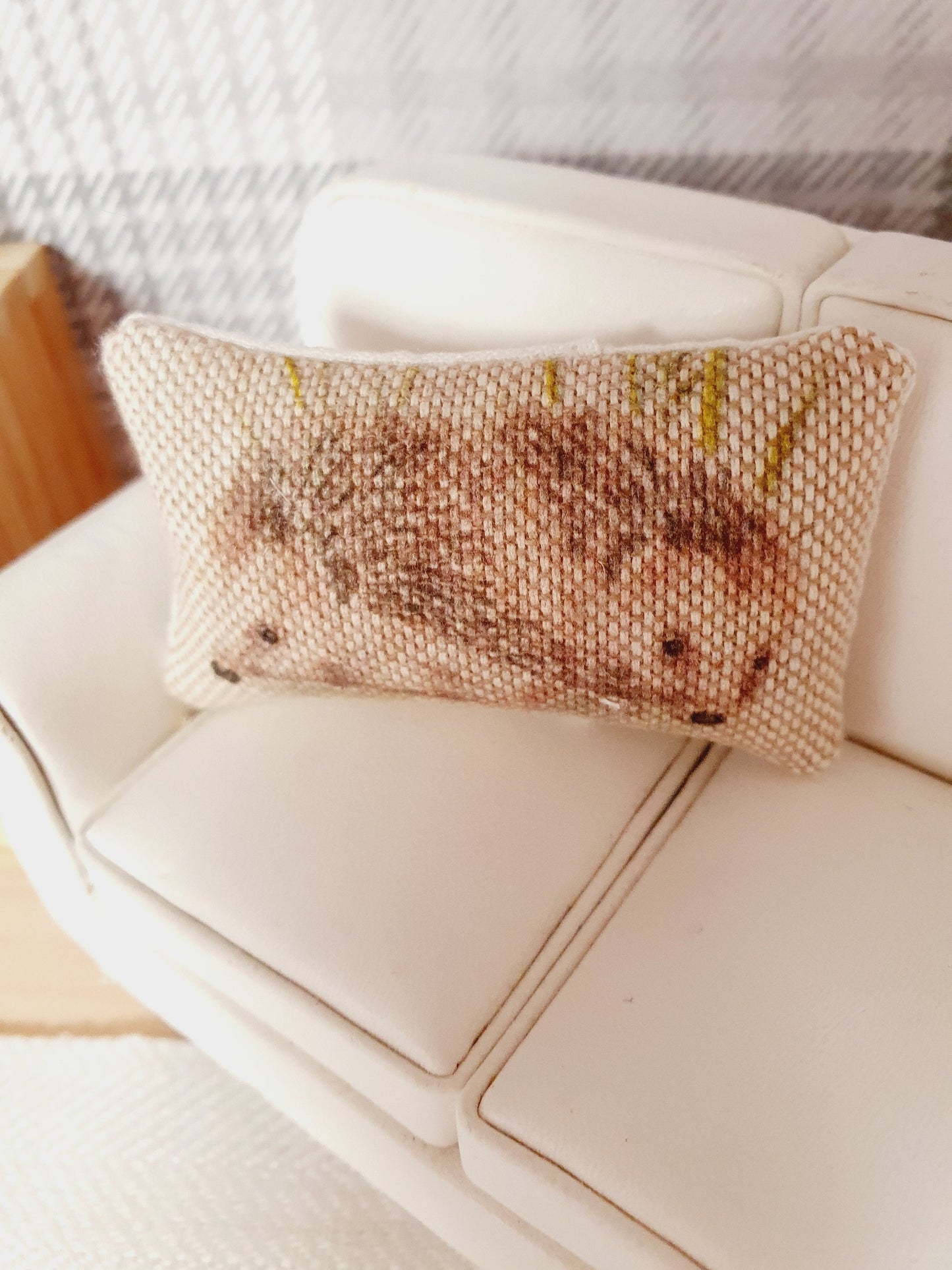 Dolls house 1x Hedgehogs cushion, Cute Pair of Hedgehogs, 12th scale cushions, miniature cushion