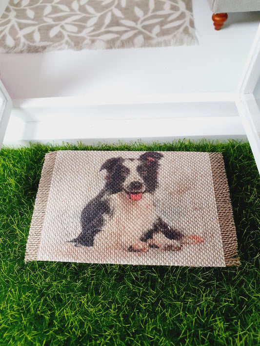 Dolls House Border Collie Doormat | Dog Design Fabric Door Mat | 1:12th Scale doormat | Miniature Mat