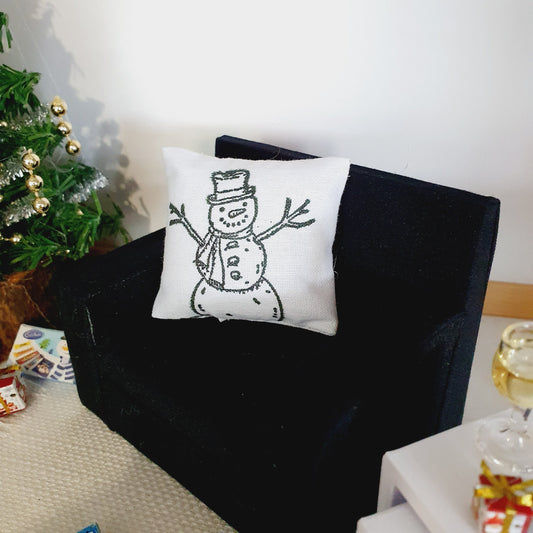 Dolls house Christmas Snowman Cushion, 12th scale cushions, miniature cushion