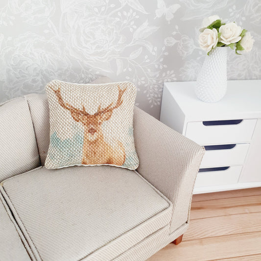Dolls house 1x Stag cushion, Cute Stag cushion, 12th scale cushions, miniature cushion
