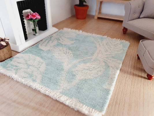 Dolls House Off White / Duck Egg Blue Coloured Rug, 1:12th Scale, Miniature rug