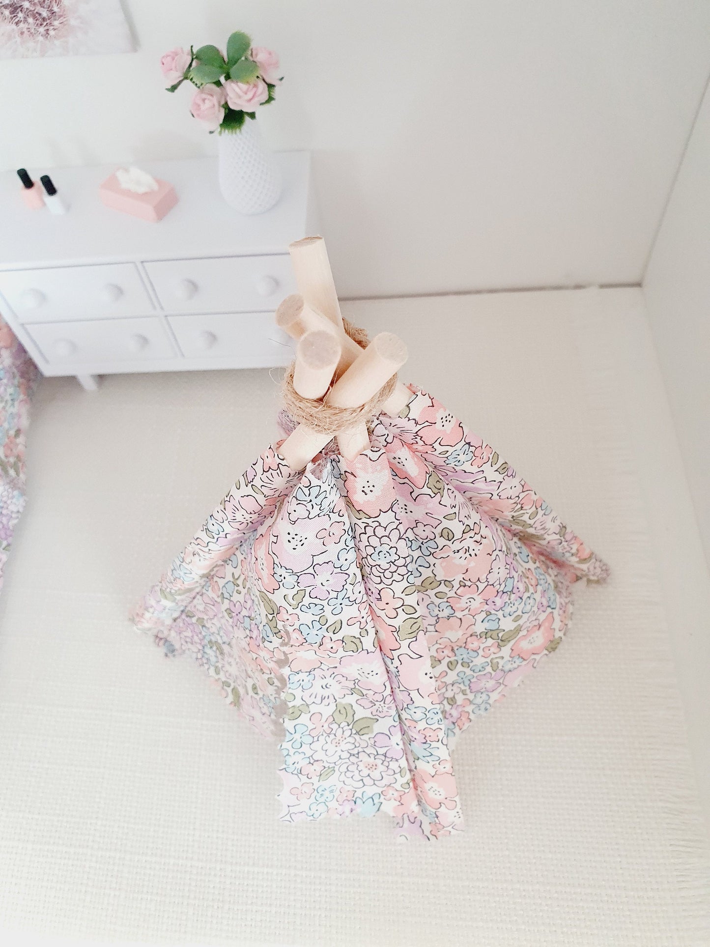 Dolls house Pretty Pink Liberty TeePee / Tent, Michelle Pink Fabric, 12th scale tent, miniature teepee, Tipi, Tent