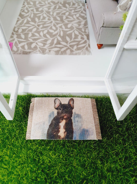 Dolls House French Bulldog Dog Design Fabric Door Mat | 1:12th Scale | Miniature Mat