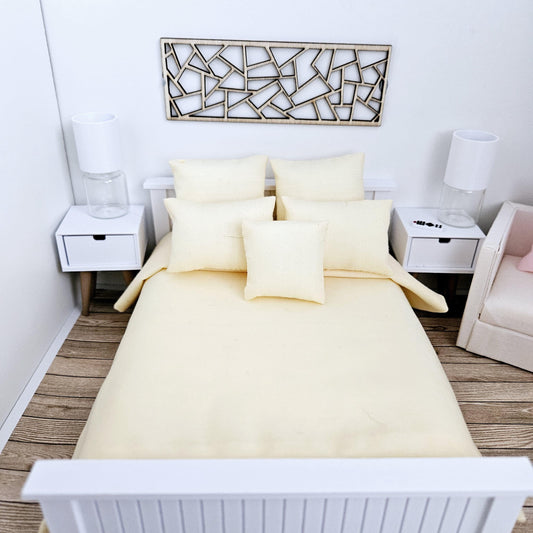 Dolls House Double bedding set, 6 piece set, Choice of Colours, 12th scale, miniature bedding