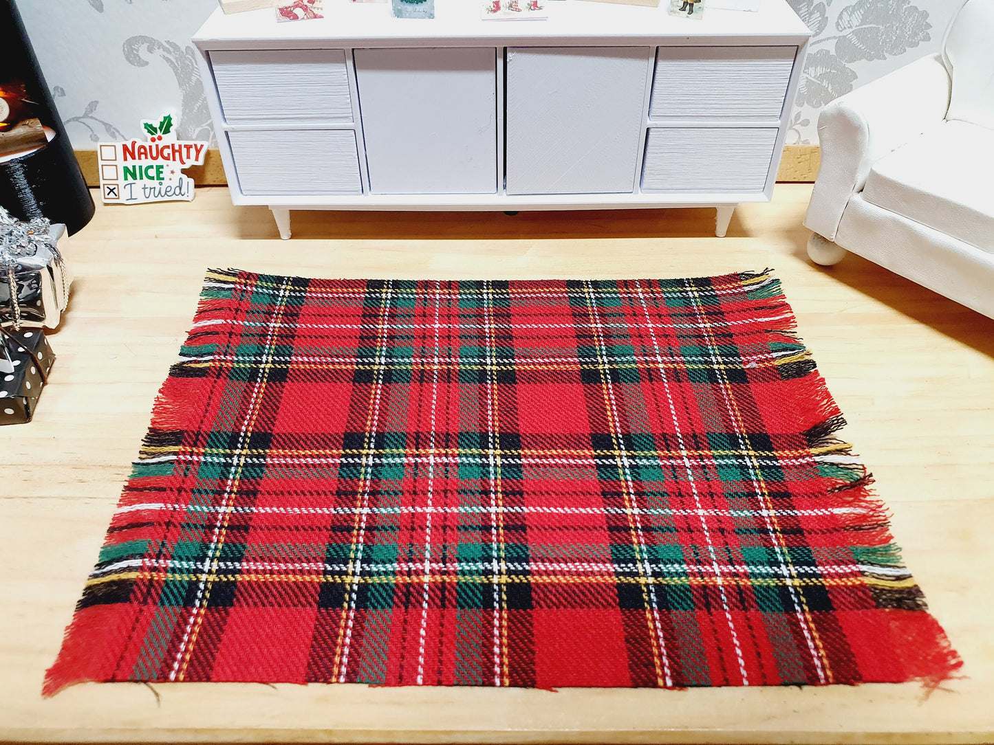 Dolls House Red Tartan Rug | 1:12th Scale | Miniature Rug