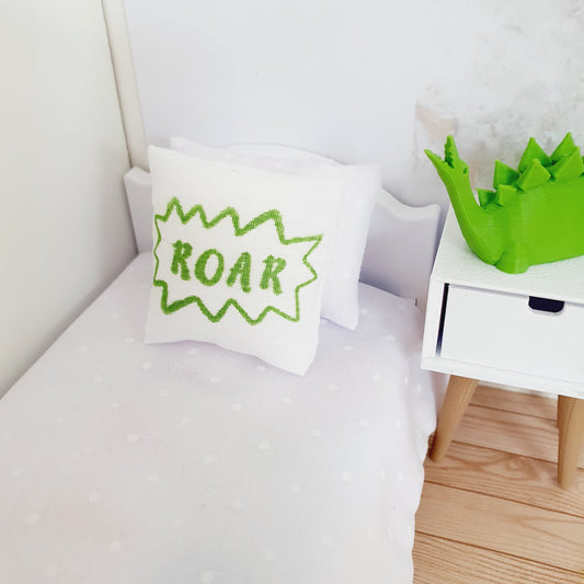 Dolls house Roar Dinosaur Cushion, 12th scale cushions, miniature cushions