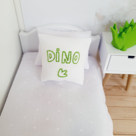 Dolls house Dinosaur Cushion | Green and White | 12th scale cushions, miniature cushions
