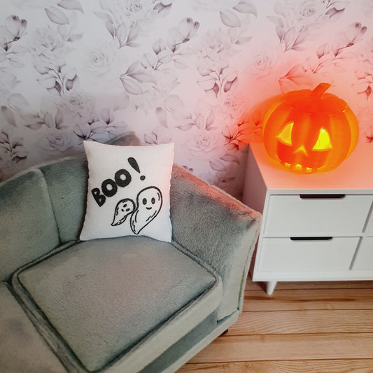Dolls house 1x Halloween Boo! Cushion, 12th scale cushions, miniature cushion, Halloween, Boo!