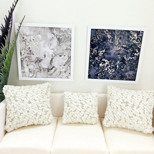 Dolls House Modern Framed Wall Art, Set of 2, Abstract Art Pictures, 12th Scale