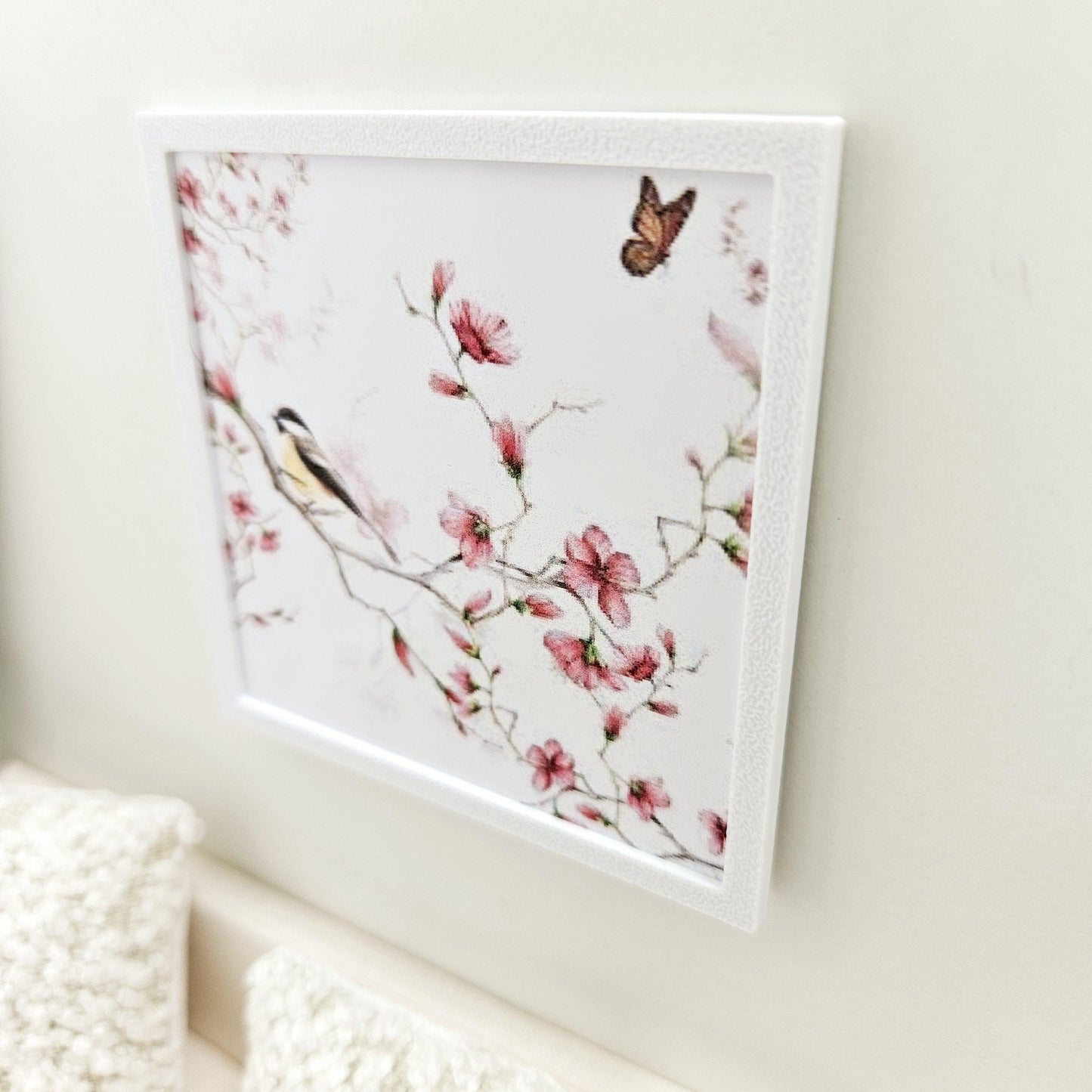 Dolls House Modern Framed Wall Art, Floral & Bird picture, 12th scale, miniature wall picture for any room