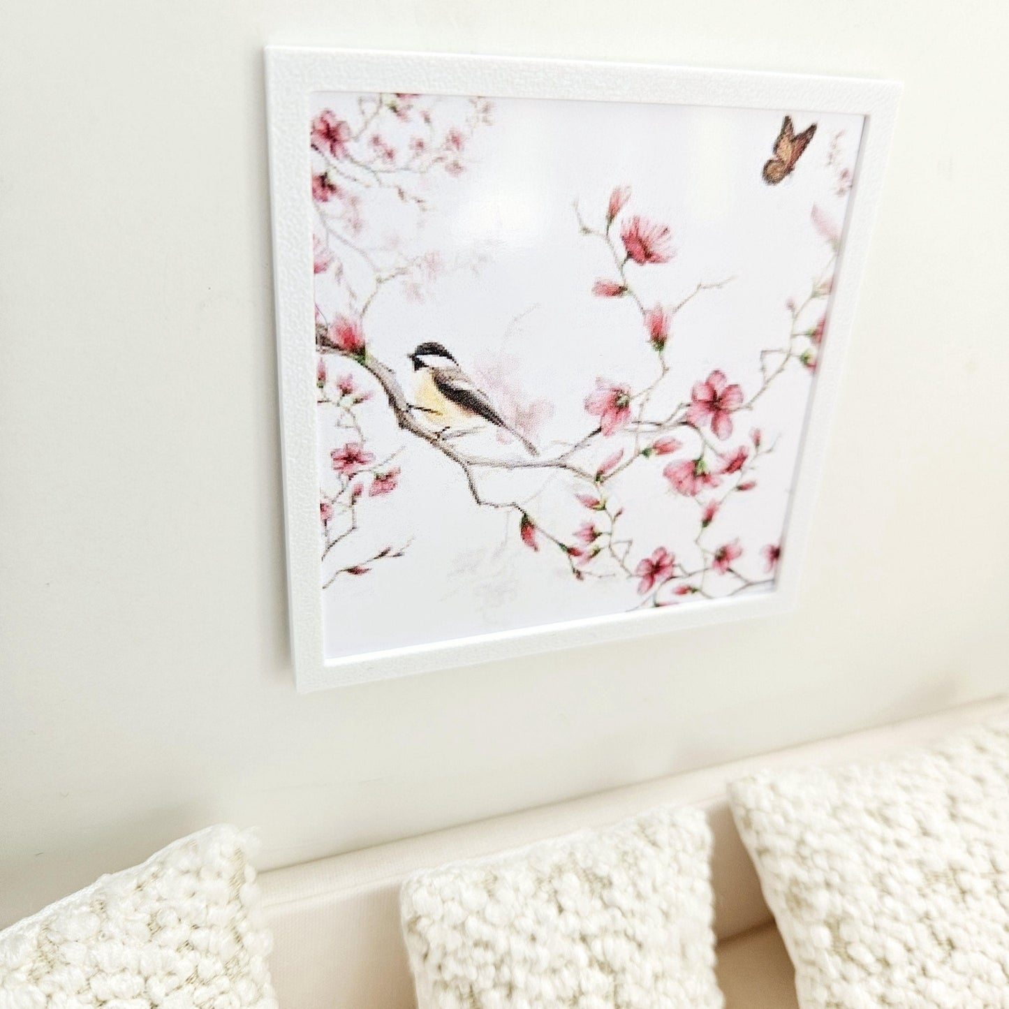 Dolls House Modern Framed Wall Art, Floral & Bird picture, 12th scale, miniature wall picture for any room