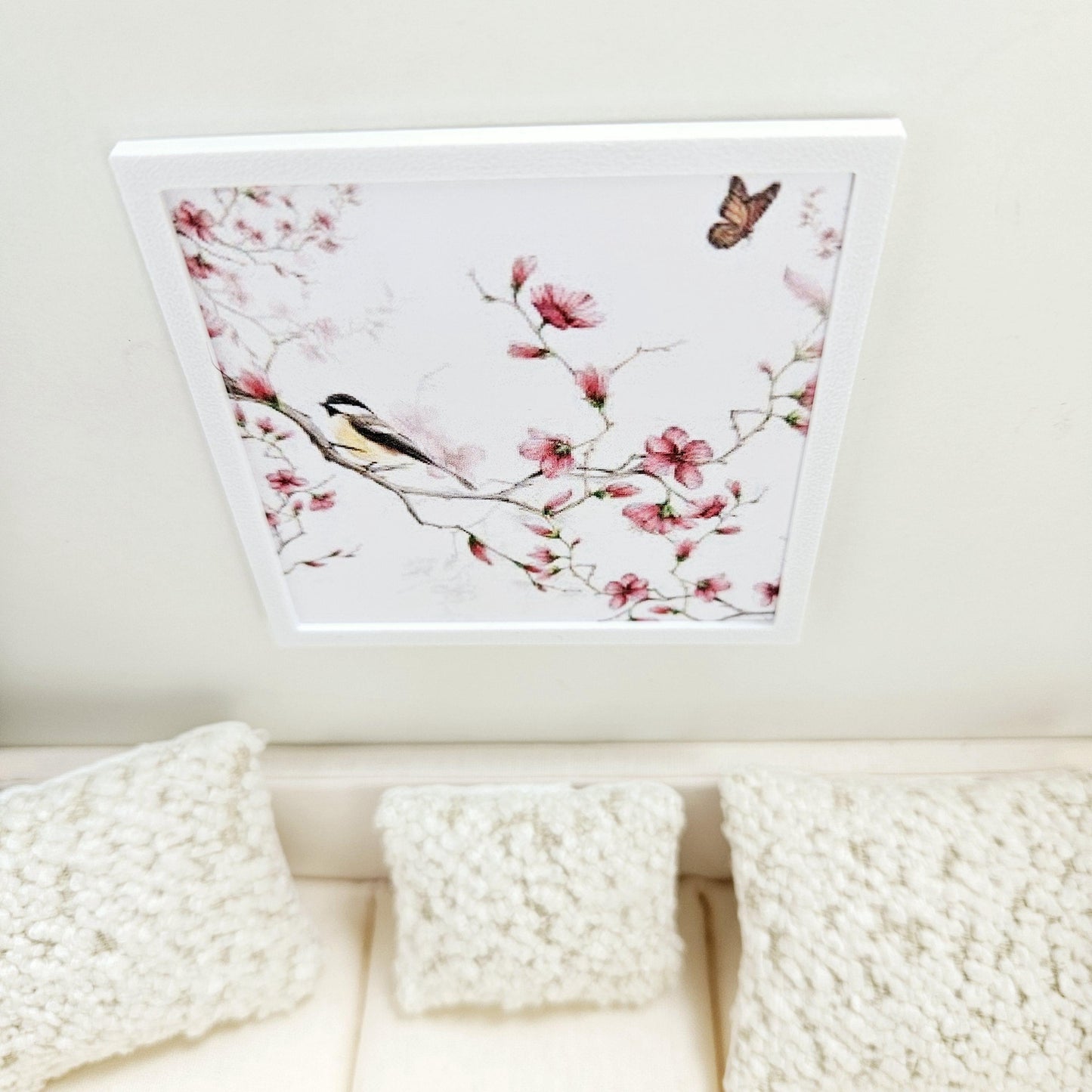 Dolls House Modern Framed Wall Art, Floral & Bird picture, 12th scale, miniature wall picture for any room
