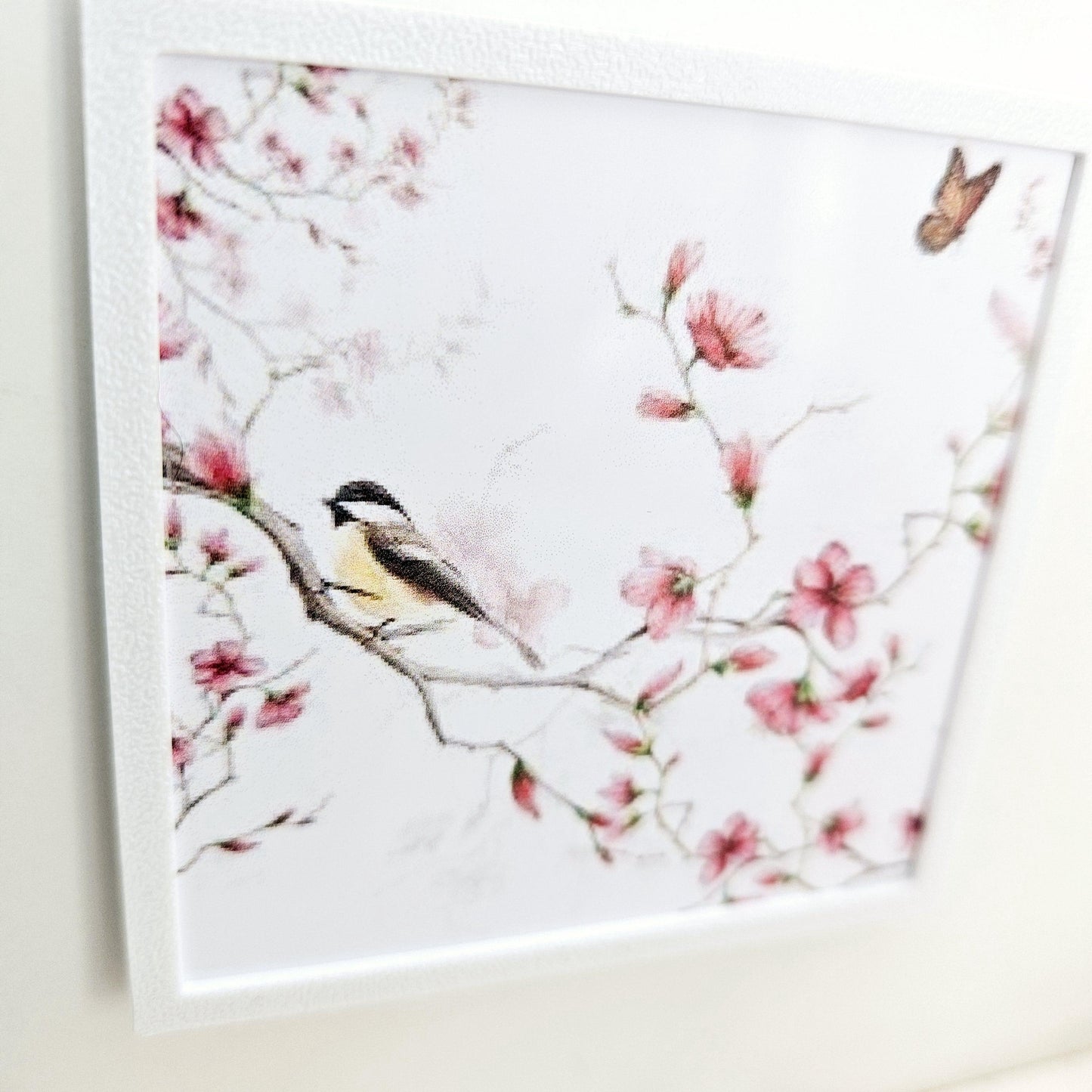 Dolls House Modern Framed Wall Art, Floral & Bird picture, 12th scale, miniature wall picture for any room