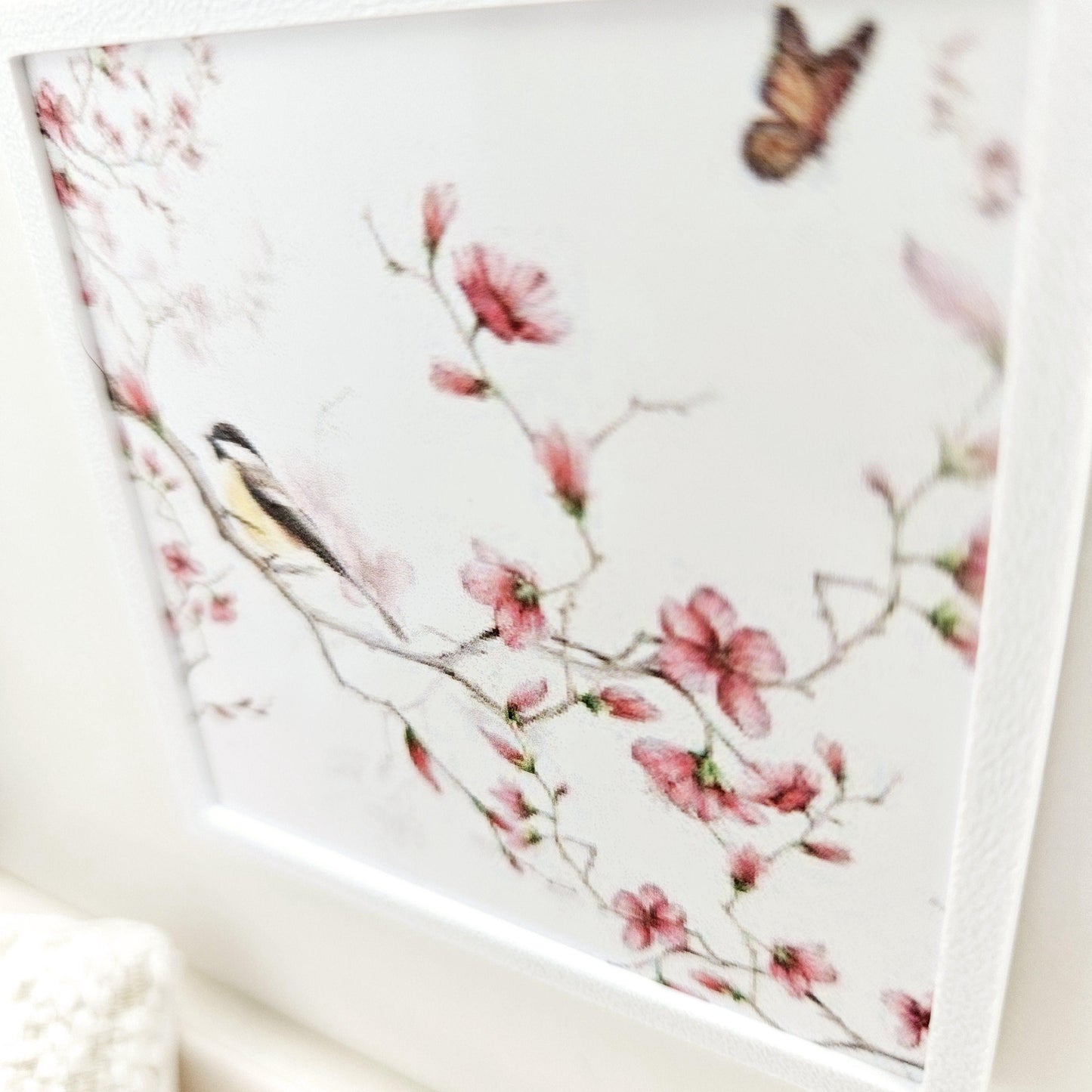 Dolls House Modern Framed Wall Art, Floral & Bird picture, 12th scale, miniature wall picture for any room