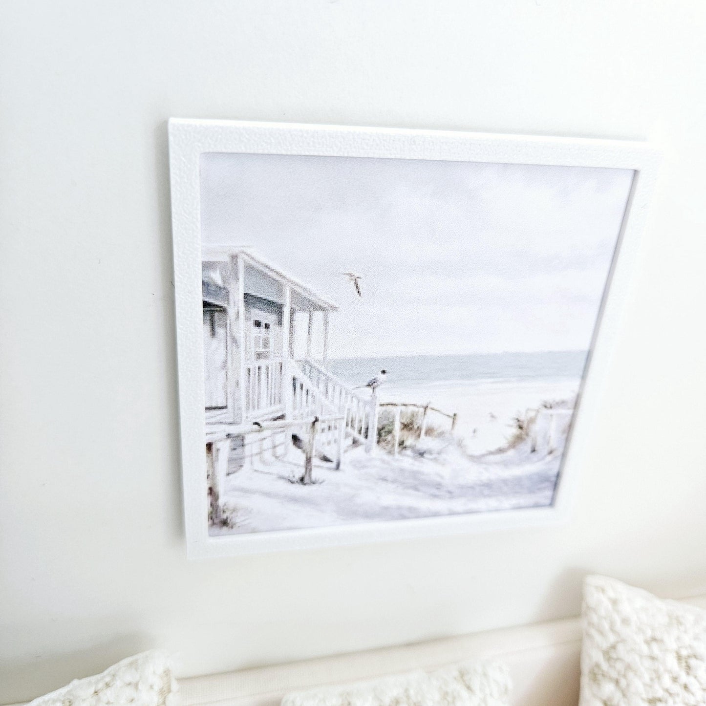 Dolls House Modern Framed Wall Art, Beach Hut picture, 12th scale, miniature wall picture for any room