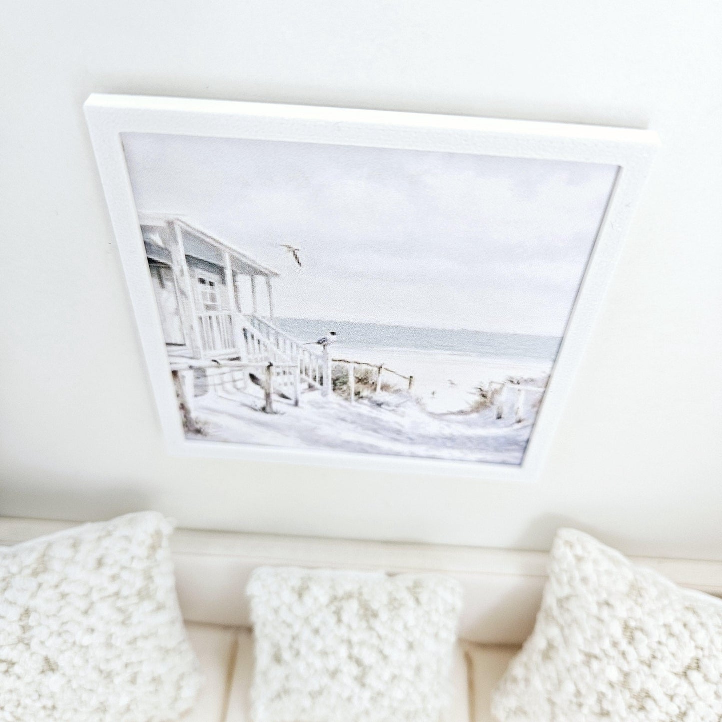 Dolls House Modern Framed Wall Art, Beach Hut picture, 12th scale, miniature wall picture for any room